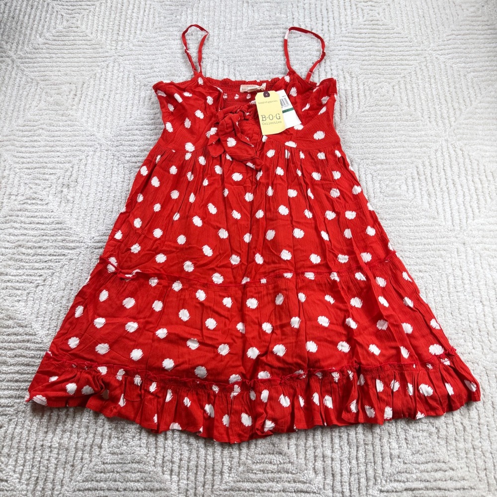 Band of Gypsies Polka Dot Mini Dress Womens Large Red Boho NWT Cottagecore Mod